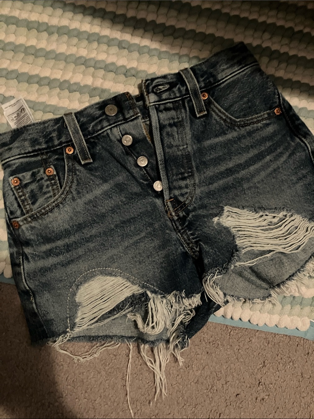 Levi's Dark Blue Distressed Button-Fly Jean Shorts